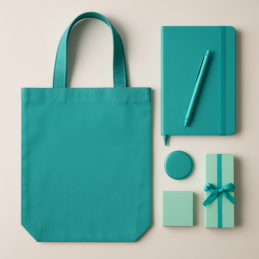 Trade show swag kit laid out